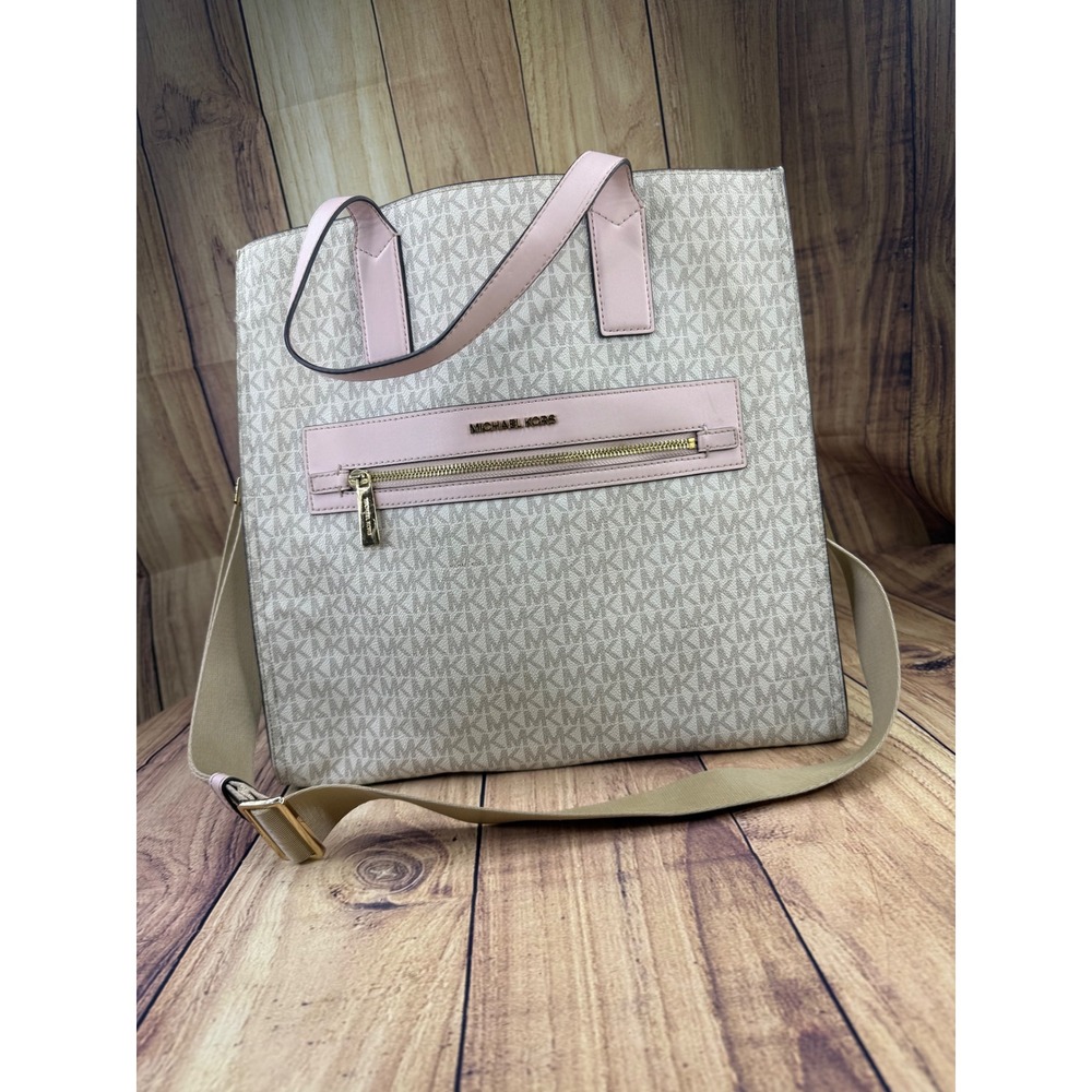 Michael Kors Kenly Large NS Tote Bag MK Signature Monogram Pink 35T0GY9T3B